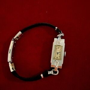 Vtg Bulova 1934 MISS LIBERTY Lady Deco Rectangle Manual Wind Watch 2 Diamond